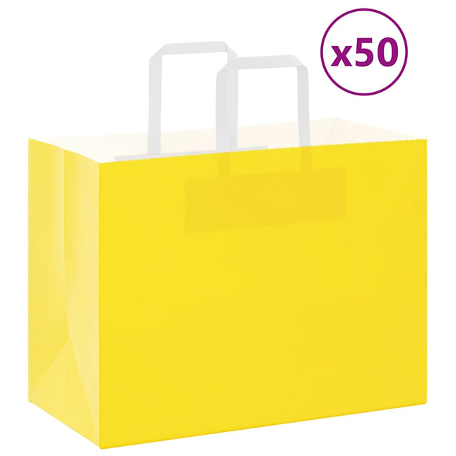 Sacchetti di Carta Kraft 50 pz con Manici Gialli 32x17x25 cm