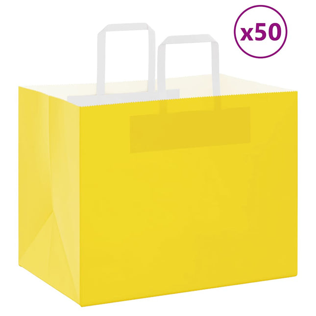 Sacchetti di Carta Kraft 50 pz con Manici Gialli 32x22x24 cm