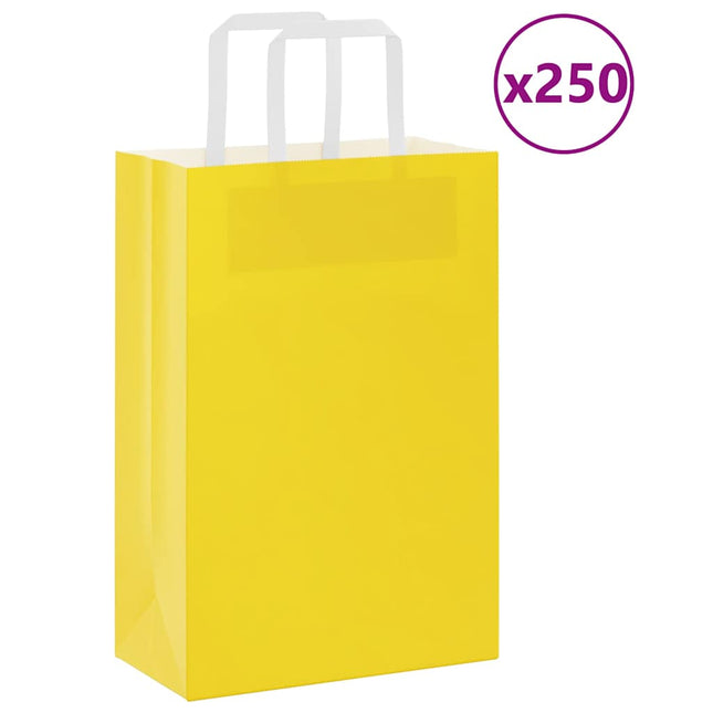 Sacchetti di Carta Kraft 250 pz con Manici Gialli 21x11x31 cm