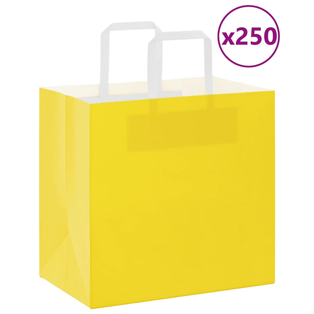 Sacchetti di Carta Kraft 250 pz con Manici Gialli 26x17x25 cm