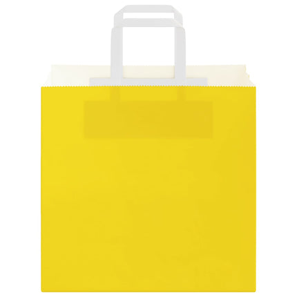 Sacchetti di Carta Kraft 250 pz con Manici Gialli 26x17x25 cm