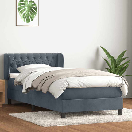 Giroletto a Molle con Materasso Grigio Scuro 90x210 cm Velluto