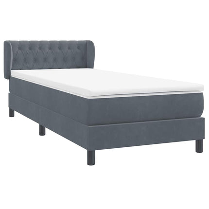Giroletto a Molle con Materasso Grigio Scuro 90x220 cm Velluto