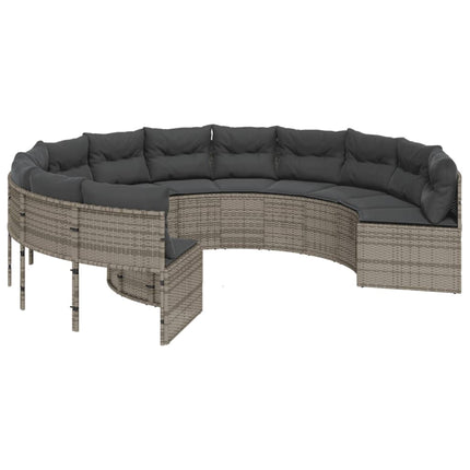 Divano da Giardino Tavolo e Cuscini Circolare Grigio Polyrattan