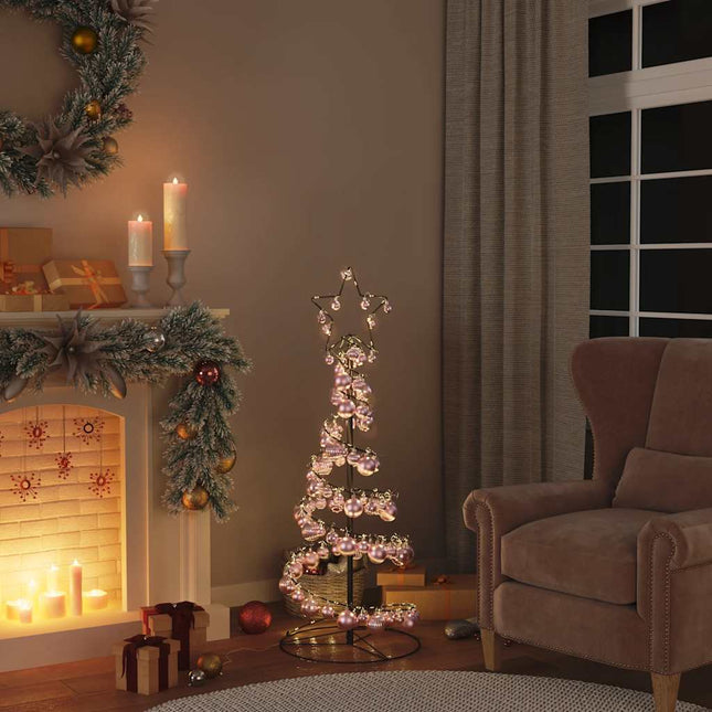 Albero di Natale a LED con Palline 80 LED Bianco Caldo 120 cm