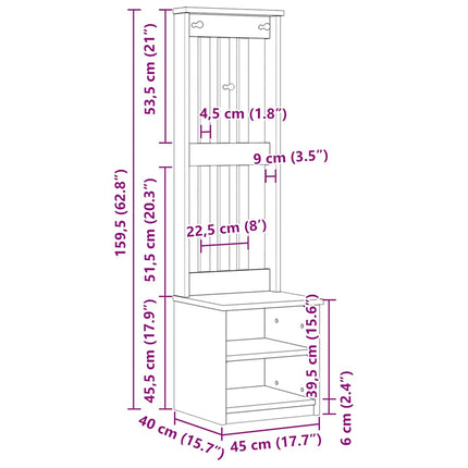 Albero da Ingresso SANDENS 45x40x159,5 cm in Legno di Pino