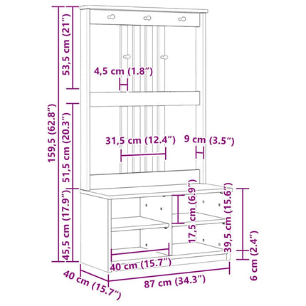 Albero da Ingresso SANDENS Bianco 87x40x159,5 cm Legno di Pino