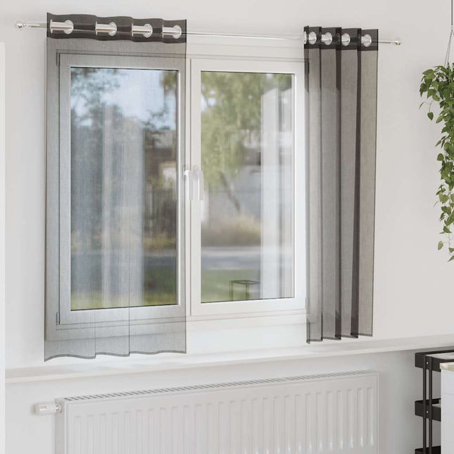 Tende in Voile con Occhielli 2 pz Nero 140x140 cm