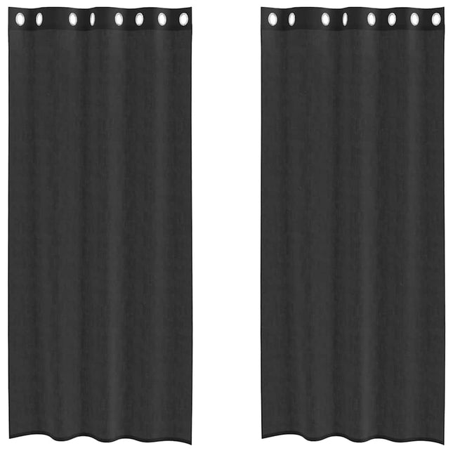 Tende in Voile con Occhielli 2 pz Nero 140x245 cm