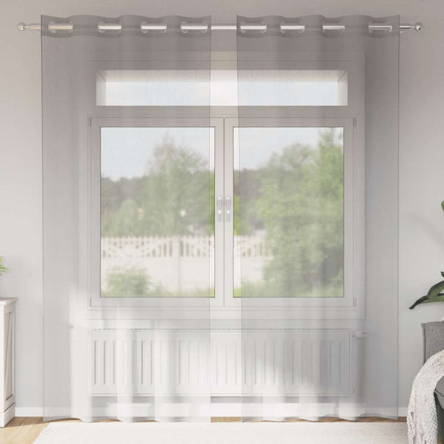 Tende in Voile con Occhielli 2 pz Grigio Chiaro 140x225 cm