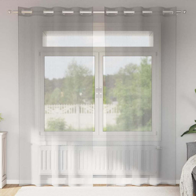 Tende in Voile con Occhielli 2 pz Grigio Chiaro 140x245 cm