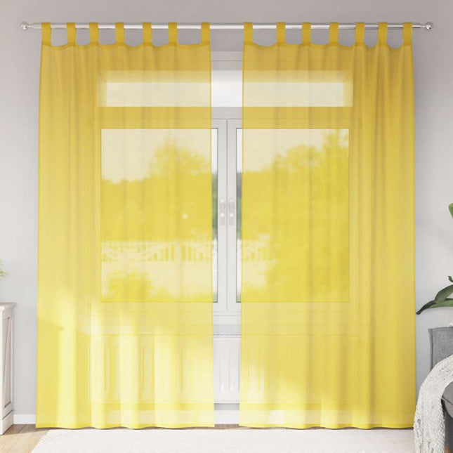 Tende in Voile con Tasche per Aste 2 pz Giallo