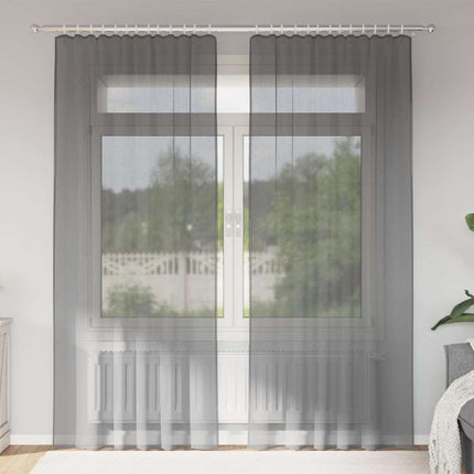 Tende in Voile con Passanti 2 pz Grigio Scuro 140x225 cm