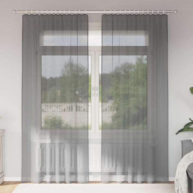 Tende in Voile con Passanti 2 pz Grigio Scuro 140x225 cm
