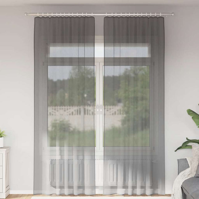 Tende in Voile con Passanti 2 pz Grigio Scuro 140x260 cm