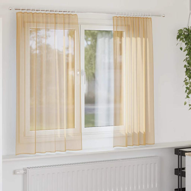 Tende in Voile con Passanti 2 pz Sabbia 140x175 cm
