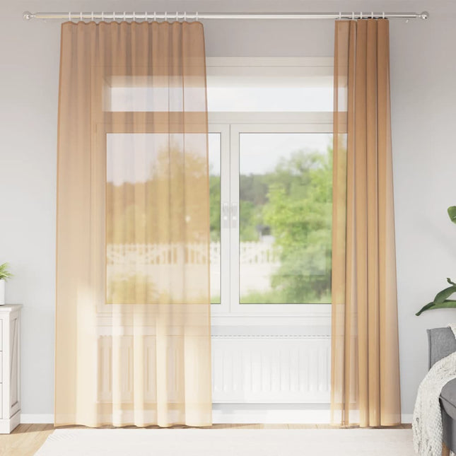 Tende in Voile con Passanti 2 pz Sabbia 140x225 cm