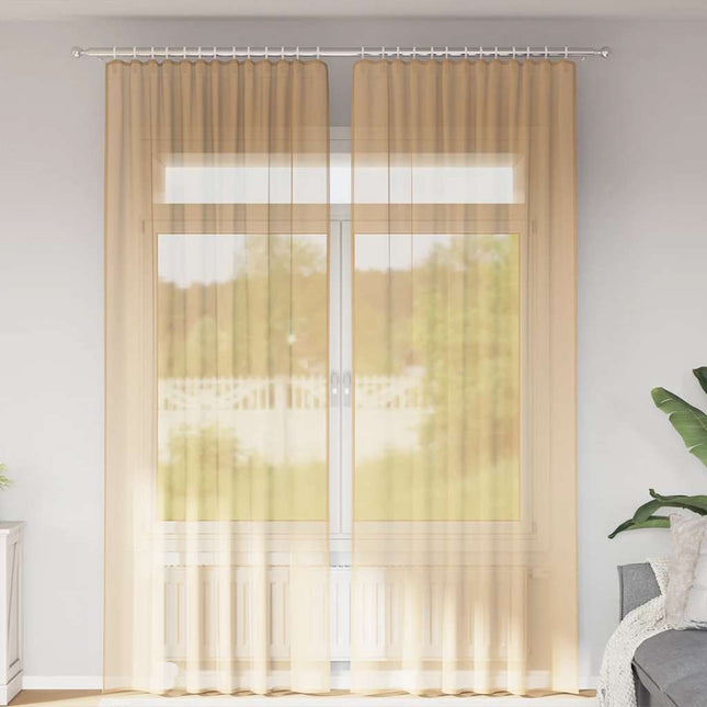 Tende in Voile con Passanti 2 pz Sabbia 140x260 cm