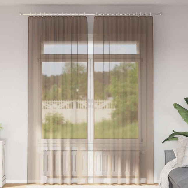 Tende in Voile con Passanti 2 pz Marrone Chiaro 140x260 cm