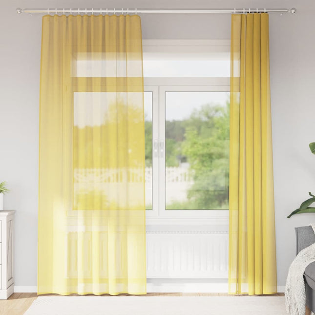 Tende in Voile con Passanti 2 pz Giallo 140x245 cm