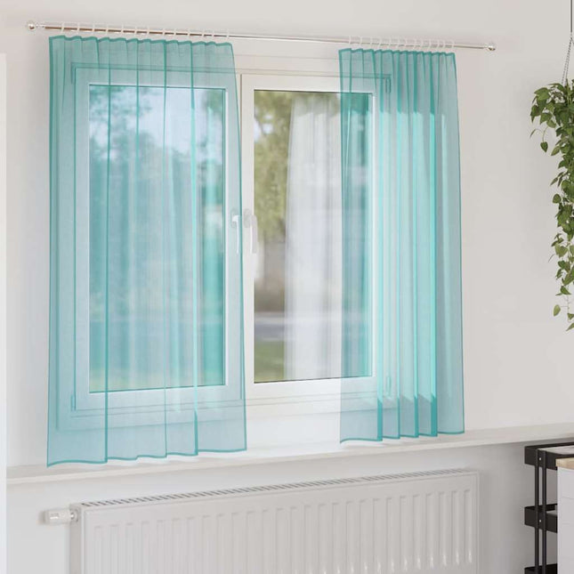 Tende in Voile con Passanti 2 pz Turchese 140x140 cm