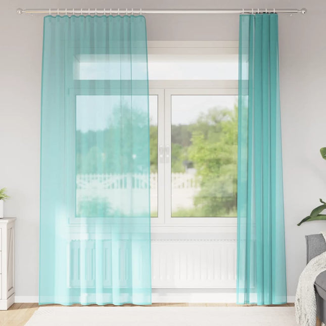 Tende in Voile con Passanti 2 pz Turchese 140x225 cm