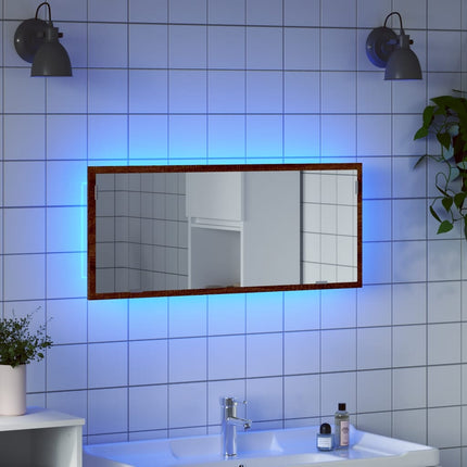 Specchio da Bagno LED Rovere Marrone 100x8,5x37cm in Truciolato