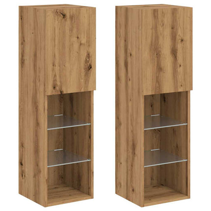Mobili TV con Luci LED 2 pz Rovere Artigianale 30,5x30x102 cm