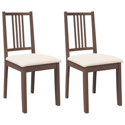 Sedie da Pranzo con Cuscini 2pz Marrone Legno Massello di Hevea