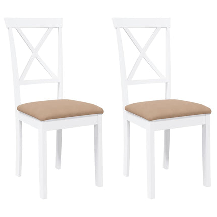 Sedie da Pranzo con Cuscini 2 pz Bianco Legno Massello di Hevea