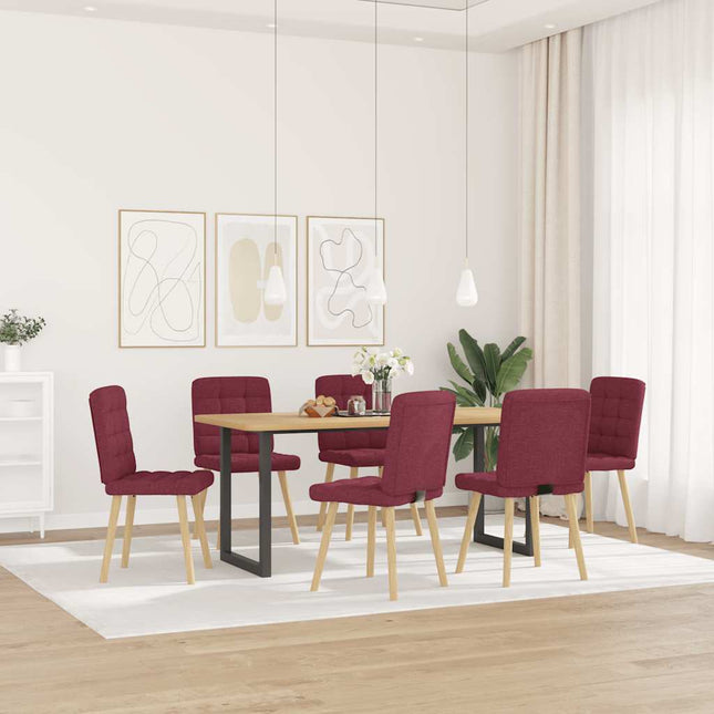 Sedie da Pranzo 6 pz Rosso Vino in Tessuto