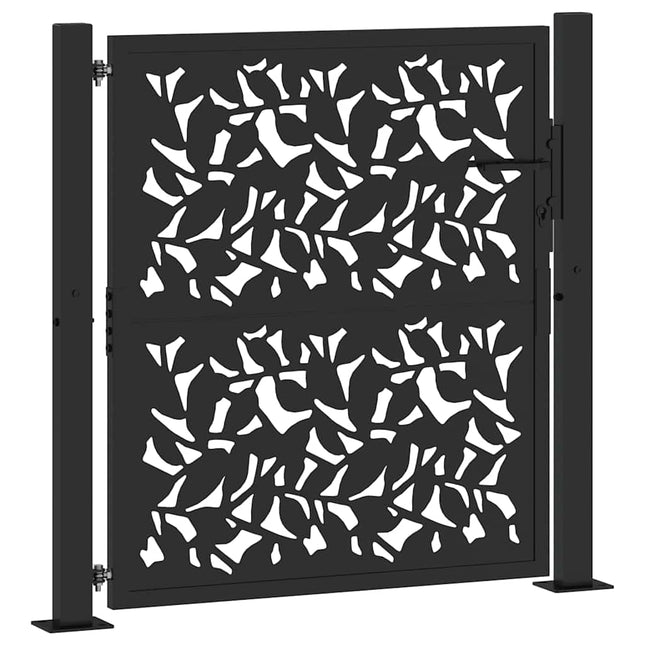 Cancello Giardino Nero 105x106 cm in Acciaio Design a Foglia
