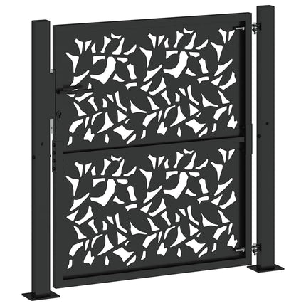 Cancello Giardino Nero 105x106 cm in Acciaio Design a Foglia