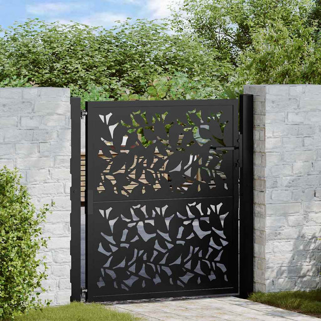 Cancello Giardino Nero 105x106 cm in Acciaio Design a Foglia
