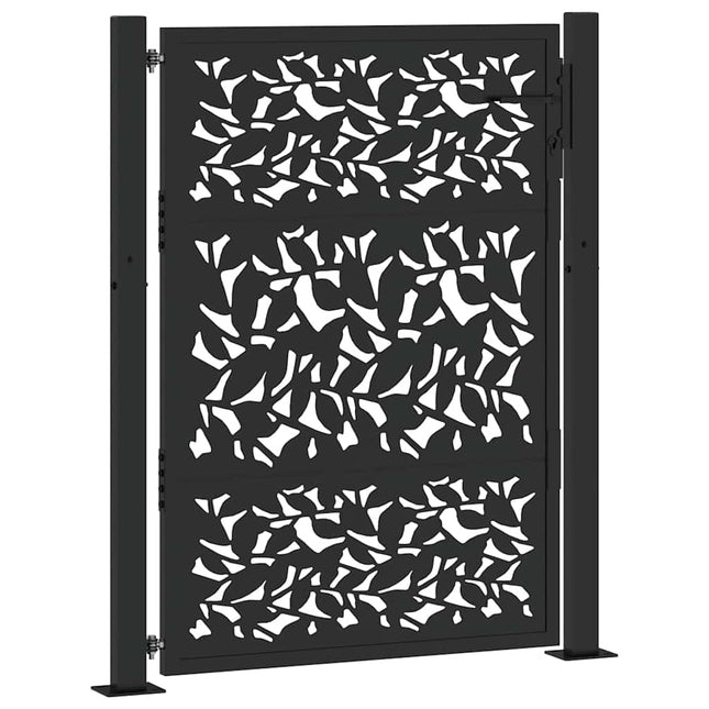 Cancello Giardino Nero 105x130 cm in Acciaio Design a Foglia