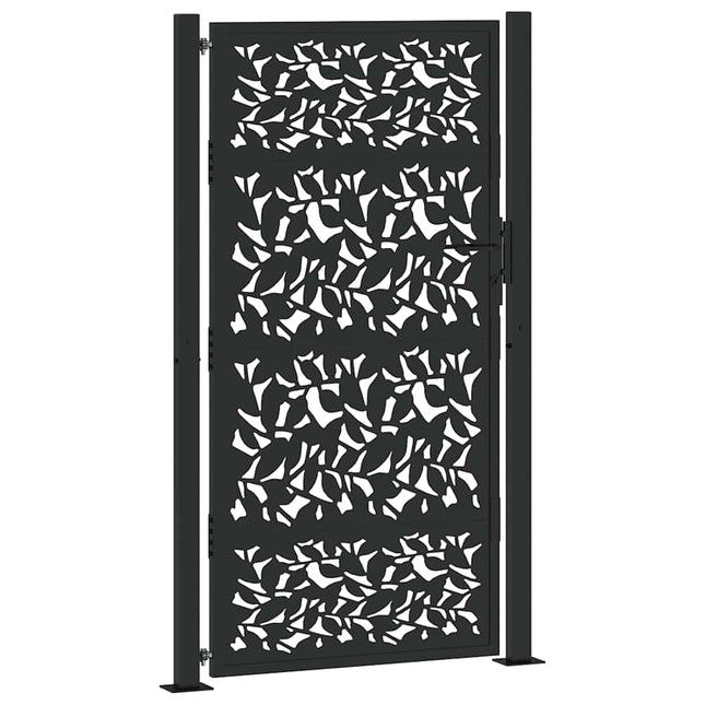 Cancello Giardino Nero 105x180 cm in Acciaio Design a Foglia