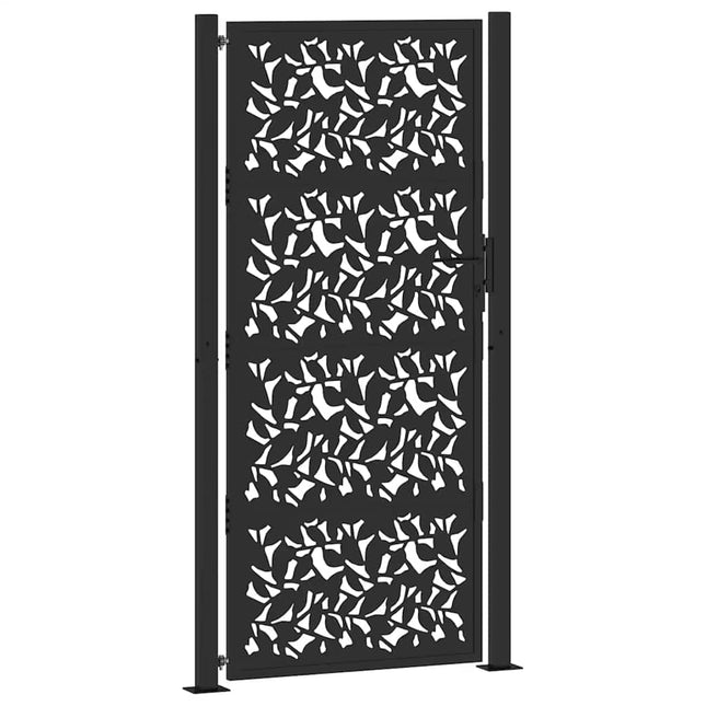 Cancello Giardino Nero 105x205 cm in Acciaio Design a Foglia