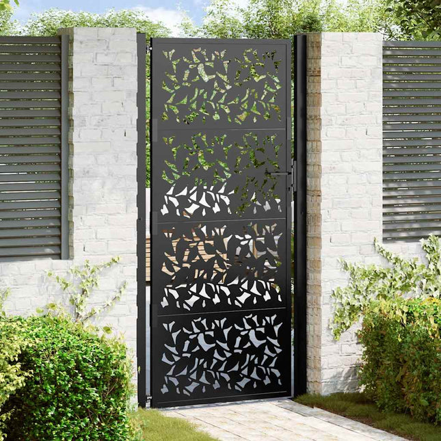 Cancello Giardino Nero 105x205 cm in Acciaio Design a Foglia