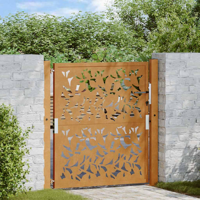 Cancello da Giardino 105x105 cm Acciaio Corten Design a Foglia