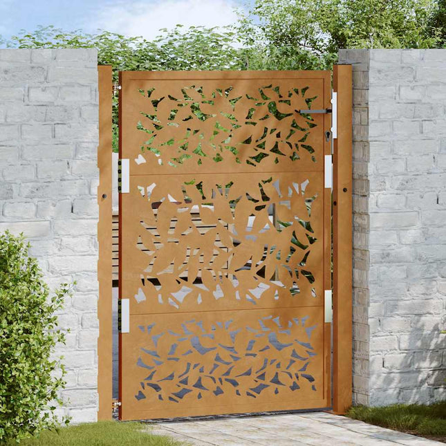 Cancello da Giardino 105x130 cm Acciaio Corten Design a Foglia