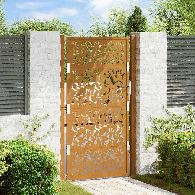 Cancello da Giardino 105x180 cm Acciaio Corten Design a Foglia