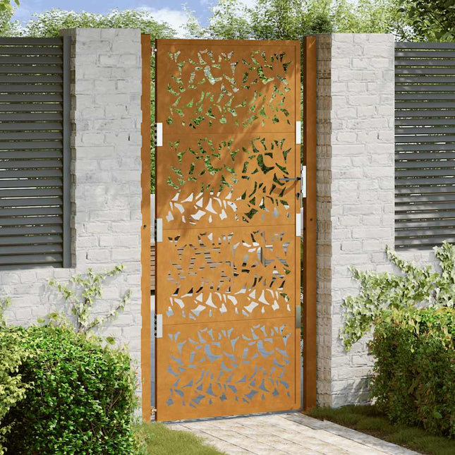 Cancello da Giardino 105x205 cm Acciaio Corten Design a Foglia