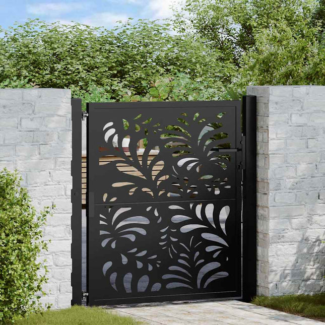 Cancello Giardino Nero 105x106 cm in Acciaio Design Ondulato