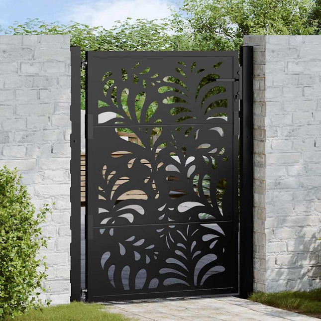 Cancello Giardino Nero 105x130 cm in Acciaio Design Ondulato