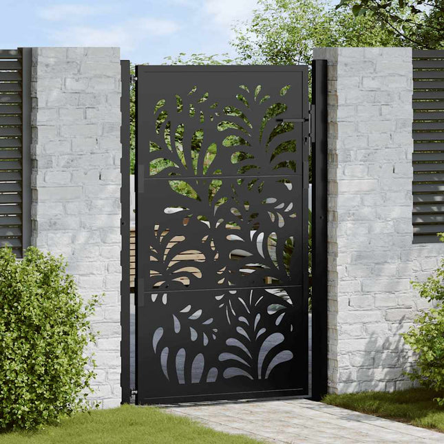 Cancello Giardino Nero 105x155 cm in Acciaio Design Ondulato