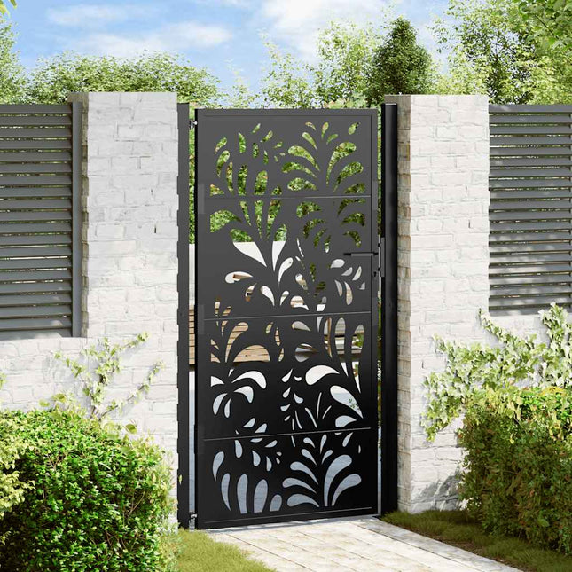 Cancello Giardino Nero 105x180 cm in Acciaio Design Ondulato