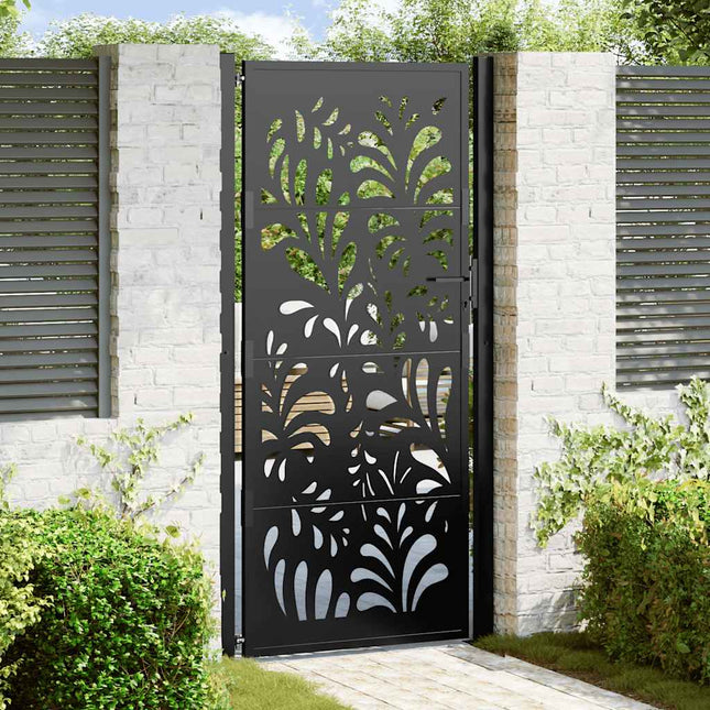 Cancello Giardino Nero 105x205 cm in Acciaio Design Ondulato