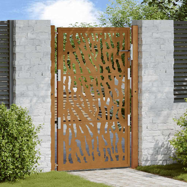 Cancello da Giardino 105x155 cm Acciaio Corten Design a Traccia