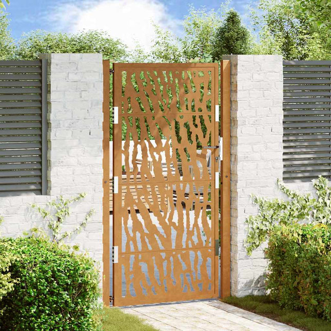 Cancello da Giardino 105x180 cm Acciaio Corten Design a Traccia
