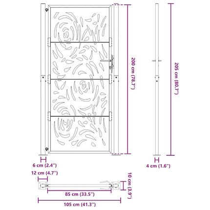 Cancello Giardino Nero 105x205 cm in Acciaio Design a Fiamma